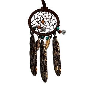 Feather Charm Dangle Dream Catcher Pendant Extra Long Boho Necklace 34"